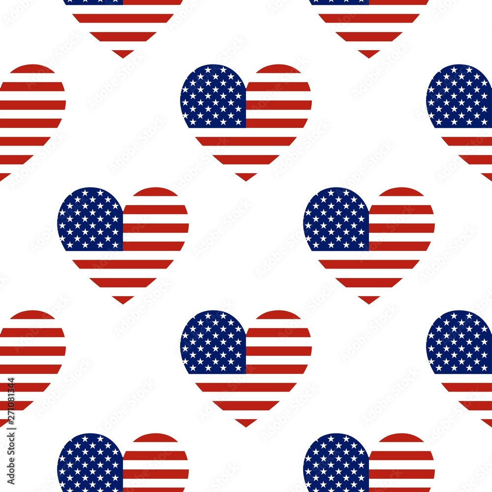 Seamless pattern texture of heart shaped national flag of The United States of America. Vector EPS10 illustration. Seamless pattern texture of heart shaped national flag of The United States of America. Vector EPS10 illustration.