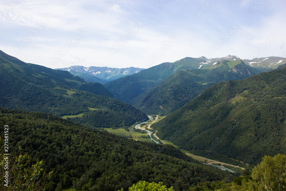 aerial view of a river in the mountains