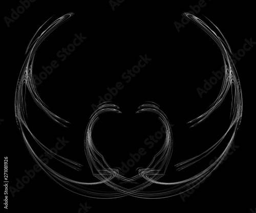 Lovers' Trinket - Abstract Illustration / Fractal Flame. Reminiscent of a pendant with heart-shaped locket. Black and white.