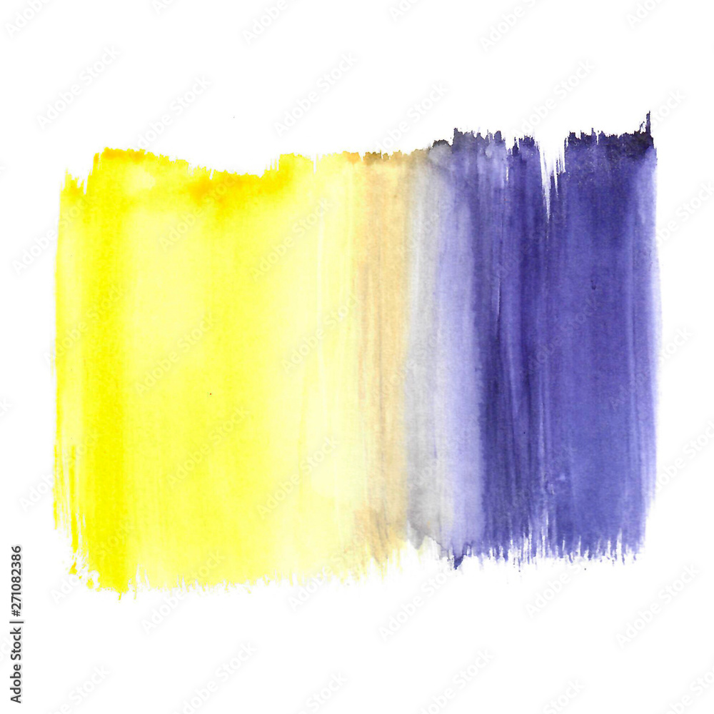Fototapeta premium Isolated watercolor stroke of blue and yellow colors. Hand drawn watercolor background