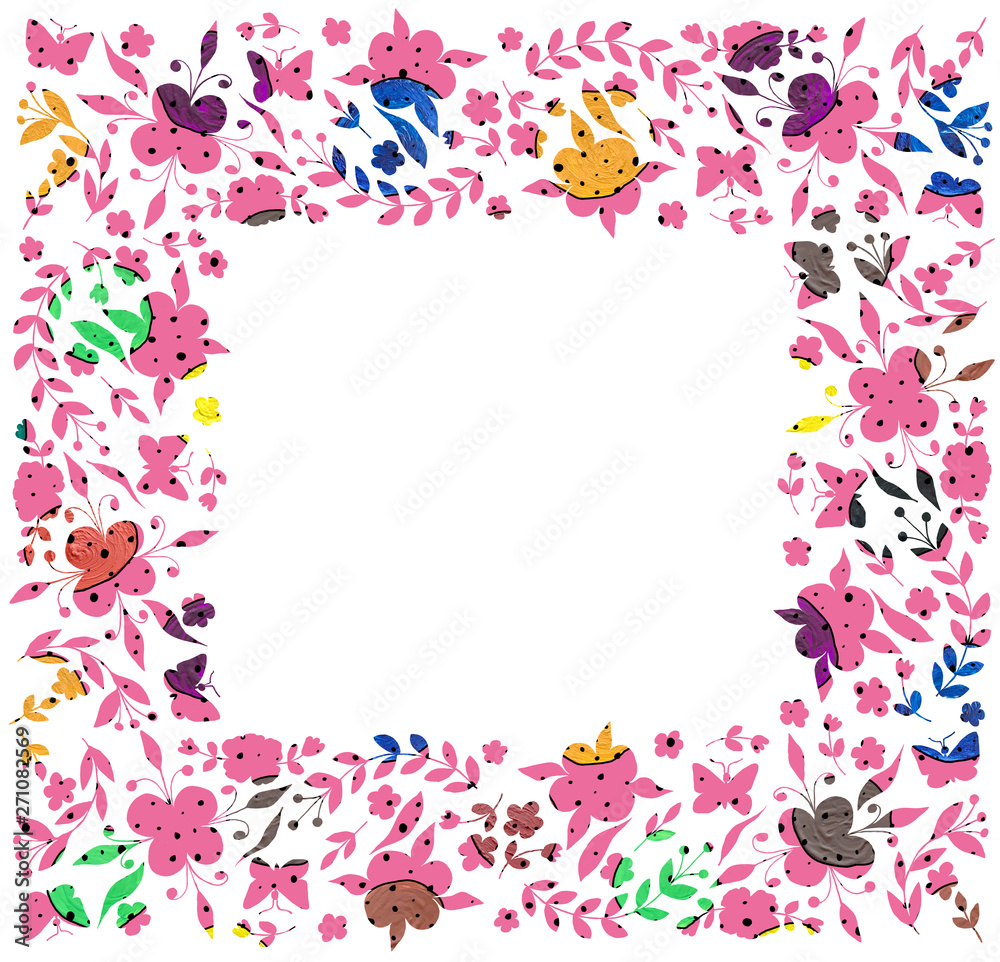 Pink square flower frame on white background Pink square flower frame on white background