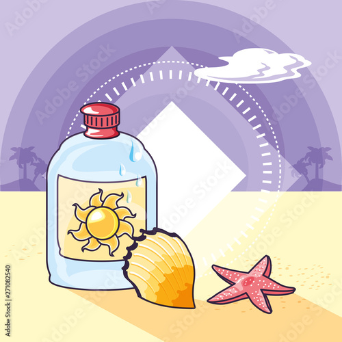 summer poster with blocker of sun and starfish