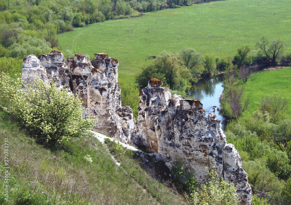 Natural rocks in Divnogorye reserve in Voronezh region, Russia. Inside this rocks is a underground church
