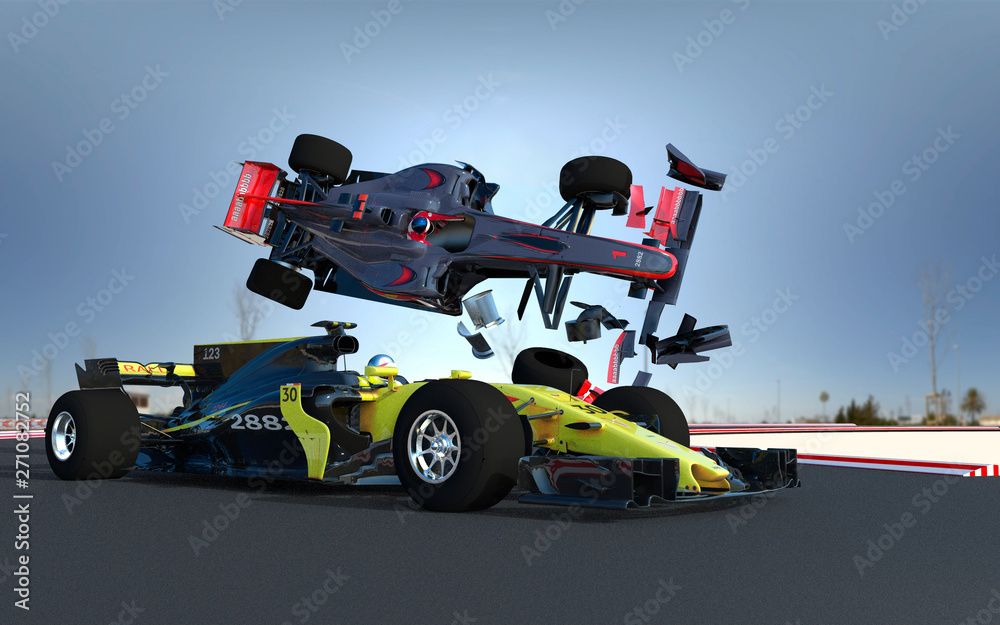 image crash of a sports car F1 3D illustration 