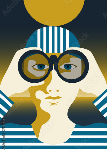 Man lifeguard looking trouth binocular