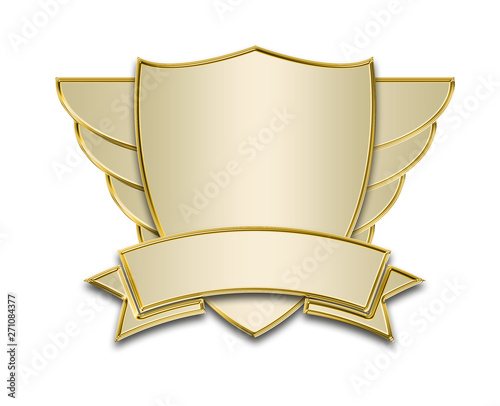 golden shield with wings on a white background