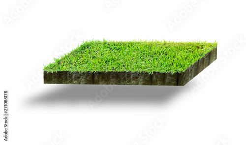 The grass on the rock on a floating island on a white background with sunshine is ready to use completely.