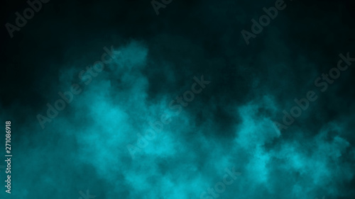 Blue fog and mist effect on black background. Smoke texture . Design element