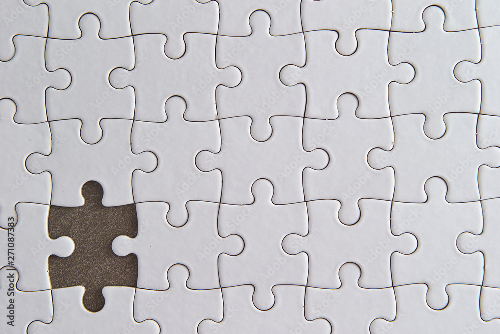 One piece missing white jigsaw puzzle One piece missing white jigsaw puzzle