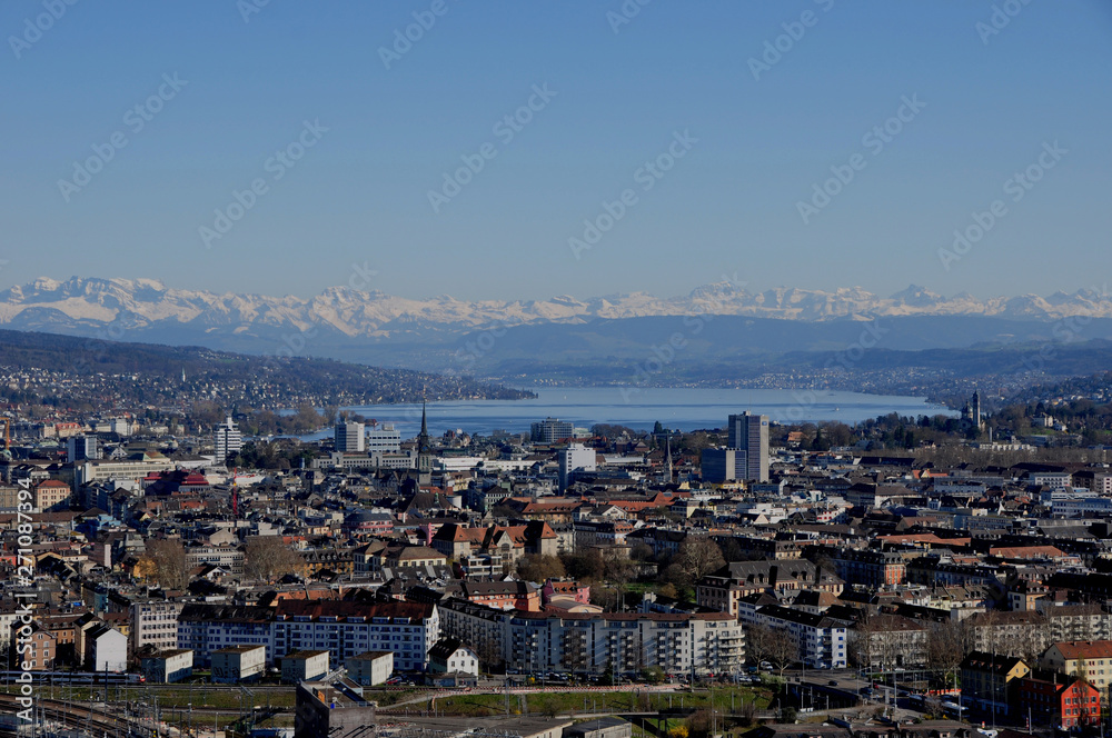 Panoramic view of Zürich-City from Switzerlands second highest skyscraper Swiss Prime Tower