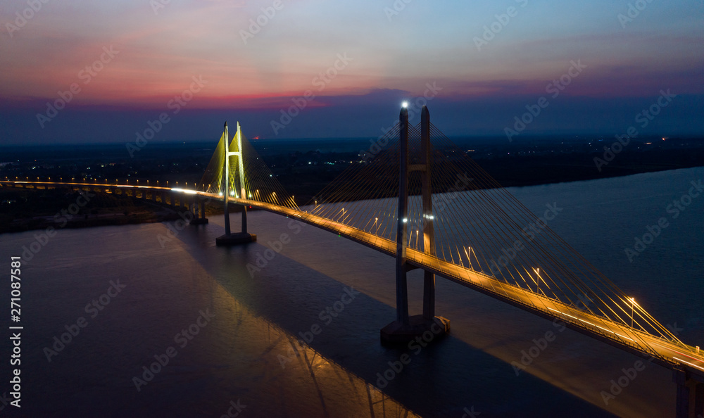 Neak Loeung bridge at PhnomPenh - Cambodia on sunset , this is a longest bridge at Cambodia Neak Loeung bridge at PhnomPenh - Cambodia on sunset , this is a longest bridge at Cambodia