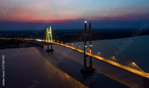 Neak Loeung bridge at PhnomPenh - Cambodia on sunset , this is a longest bridge at Cambodia