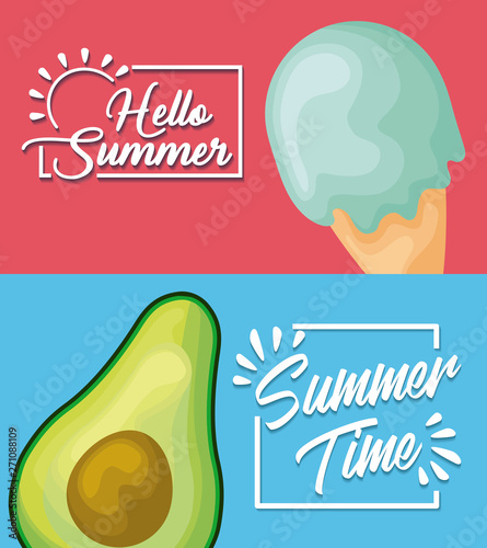 summer poster with ice cream and avocado