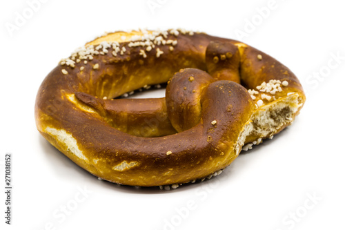 Bavarian pretzel with salt isolated on white background