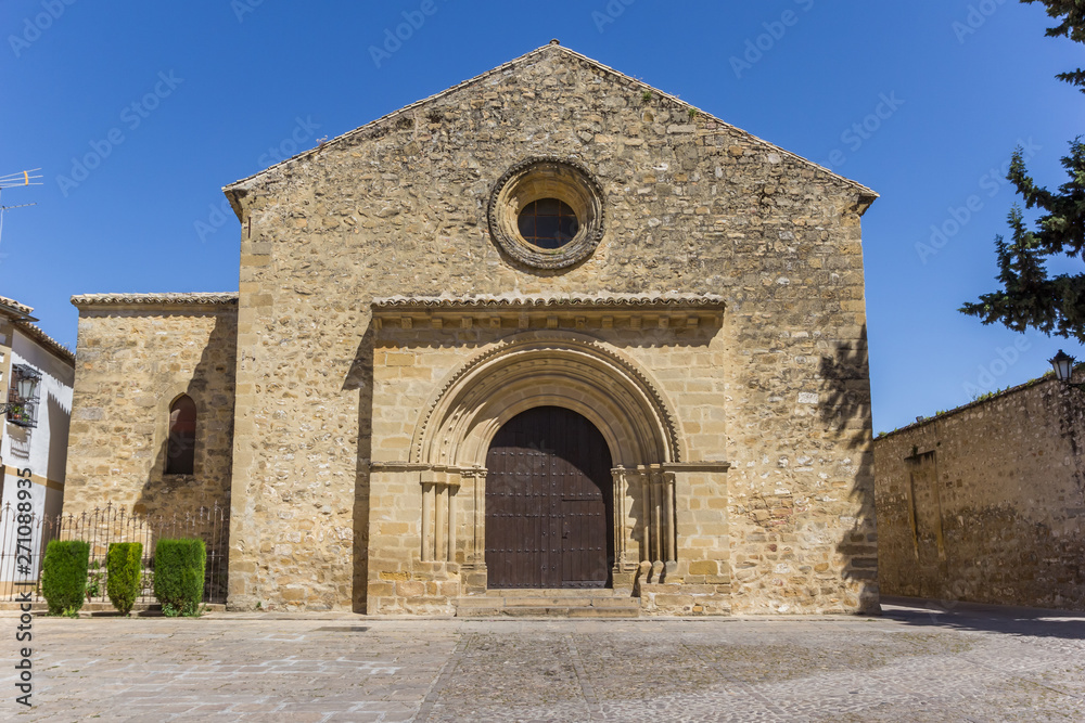 Front of the Romanica Santa Cruz church in Baeza, Spain