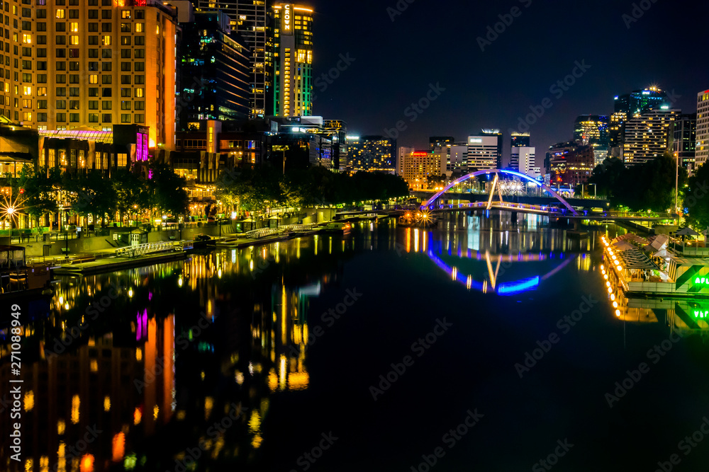 Melbourne and yarra river night cityscape
