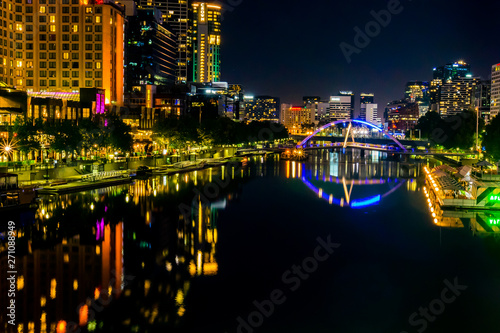 Melbourne and yarra river night cityscape