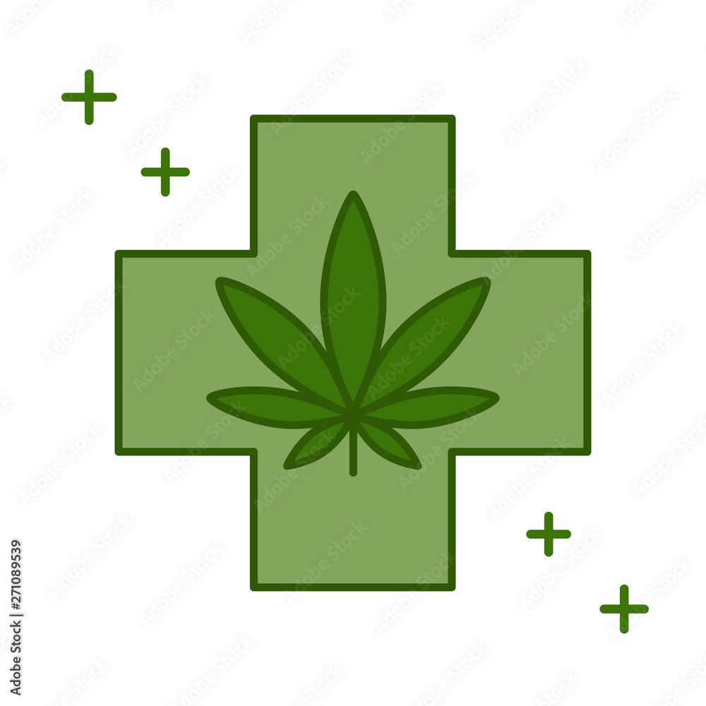 Medical cross with marijuana leaf. Medical cannabis logo design template element. Isolated vector illustration on white background. Medical cross with marijuana leaf. Medical cannabis logo design template element. Isolated vector illustration on white background.