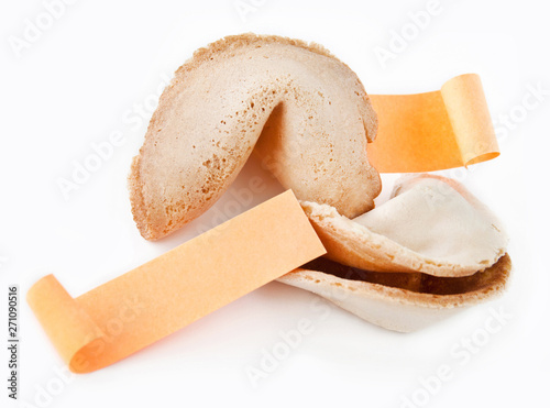 Two fortune cookies and white background