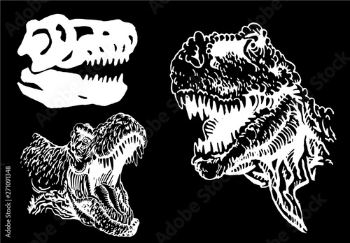 Graphical set of dinosaurs isolated on black background,vector illustration