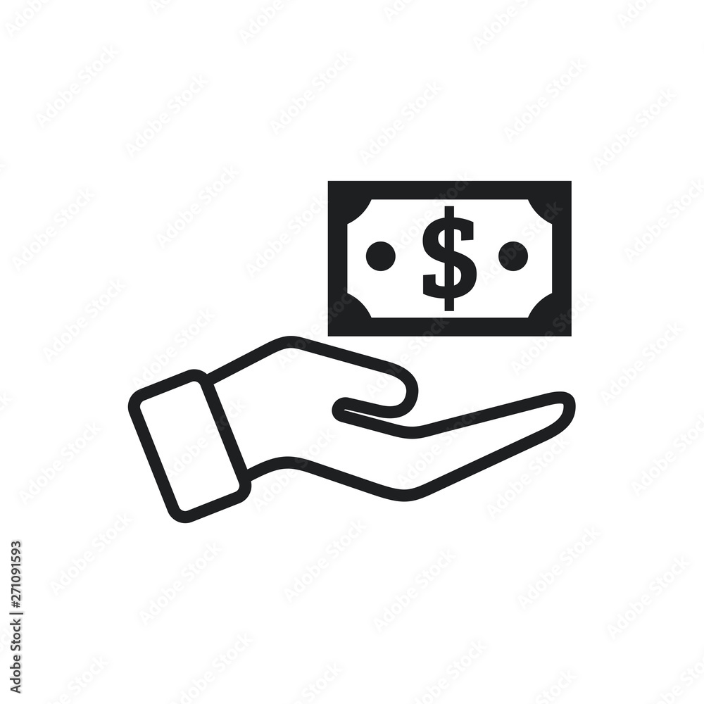 Pictograph of dollar money on hand line icon vector