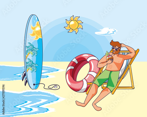 young man with swimsuit in beach summer vacation