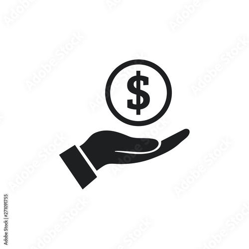 Pictograph of money on hand icon vector. Dollar Sign Flat Design