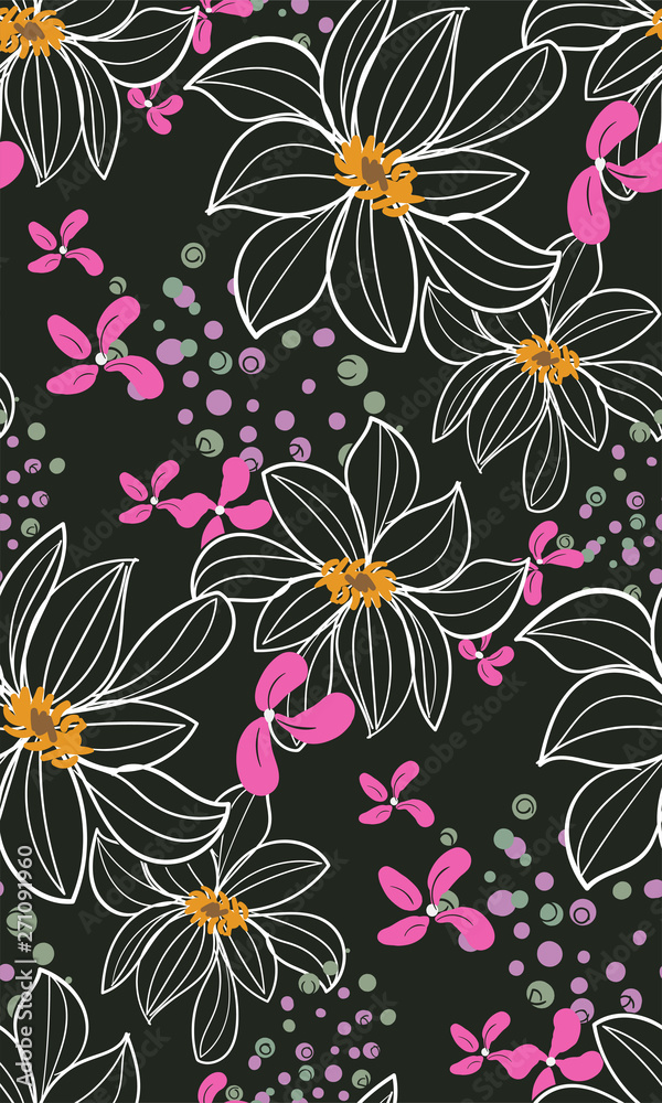 vector stylized modern seamless floral pattern scandinavian