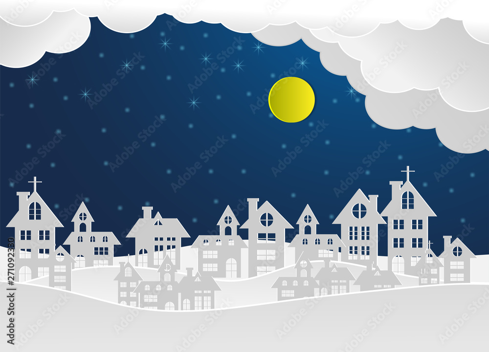 Fototapeta premium winter landscape with houses and moon