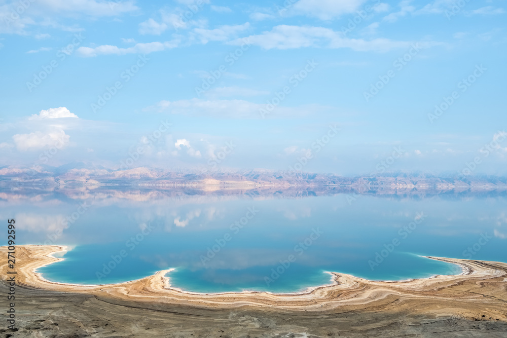 View of Dead Sea coastline in Israel. Texture of Dead sea. 