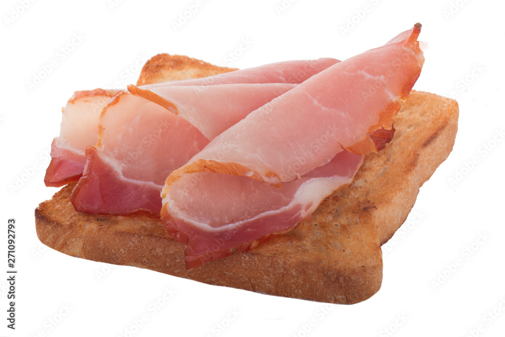 slice of broad for sandwich with ham slices isolated on white background slice of broad for sandwich with ham slices isolated on white background
