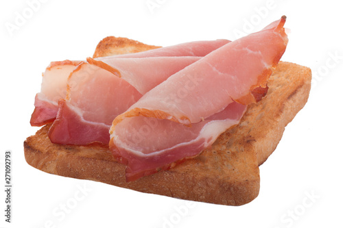 slice of broad for sandwich with ham slices isolated on white background