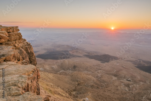 Sunrise in the Negev desert. Makhtesh Ramon Crater in Israel 