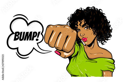 Black woman pop art Wow face show bump kick