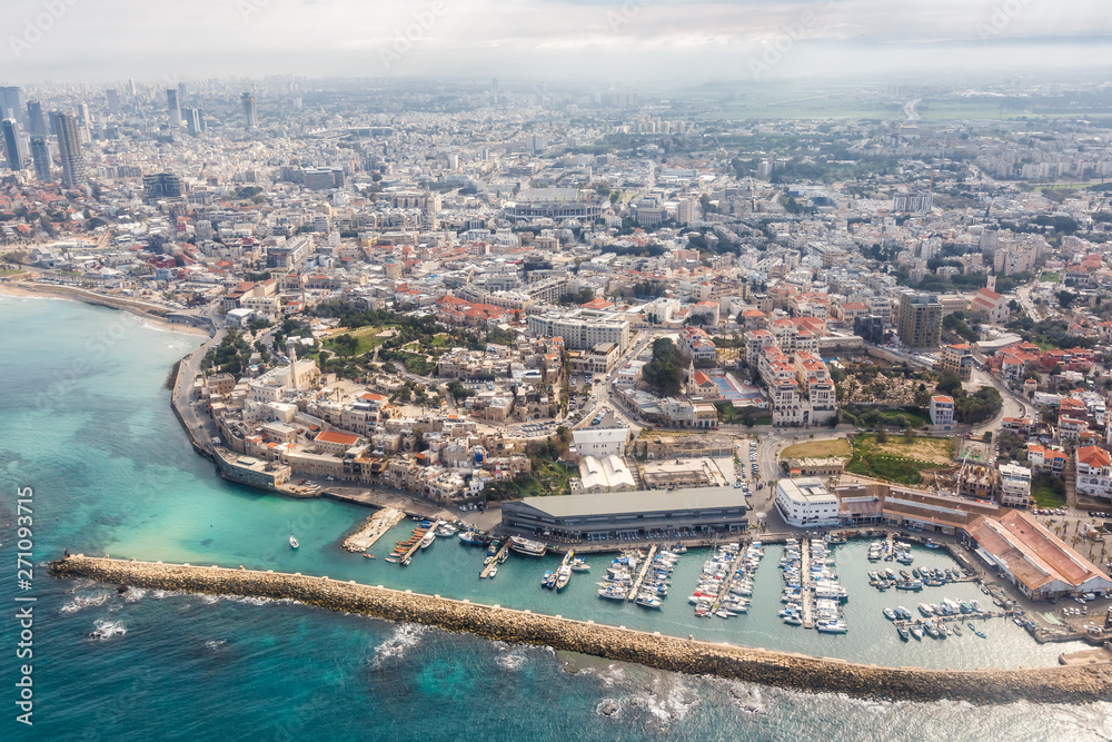 Obraz premium Tel Aviv Jaffa Yafo old city overview town Israel aerial view photo sea