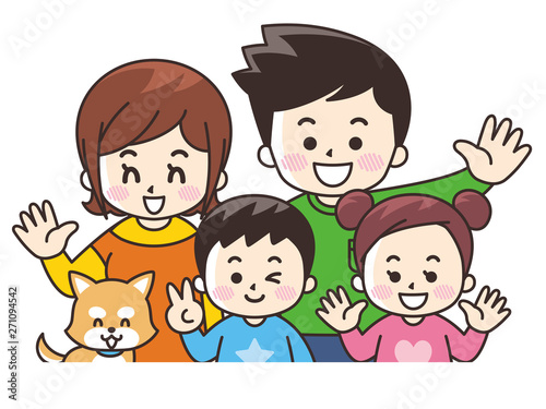 仲良し親子とペットの犬　春