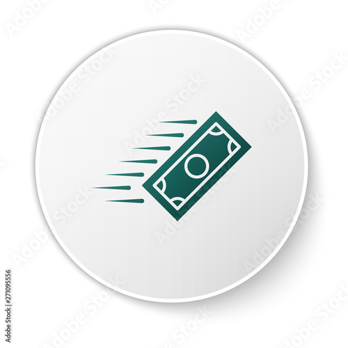 Green Fast payments icon isolated on white background. Fast money transfer payment. Financial services, fast loan, time is money, cash back concept. White circle button. Vector Illustration