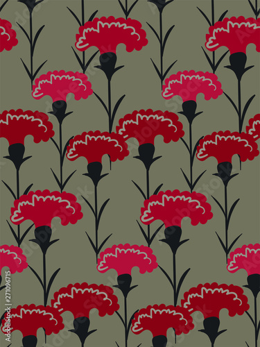 red carnation seamless pattern vector floral design primitive scandinavian