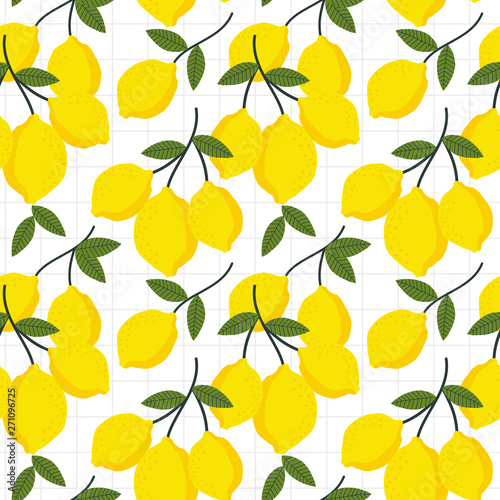 Lemon and leaves seamless pattern.