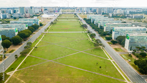 Aerial view of Ministries Esplanade in Brasilia, Brazil.