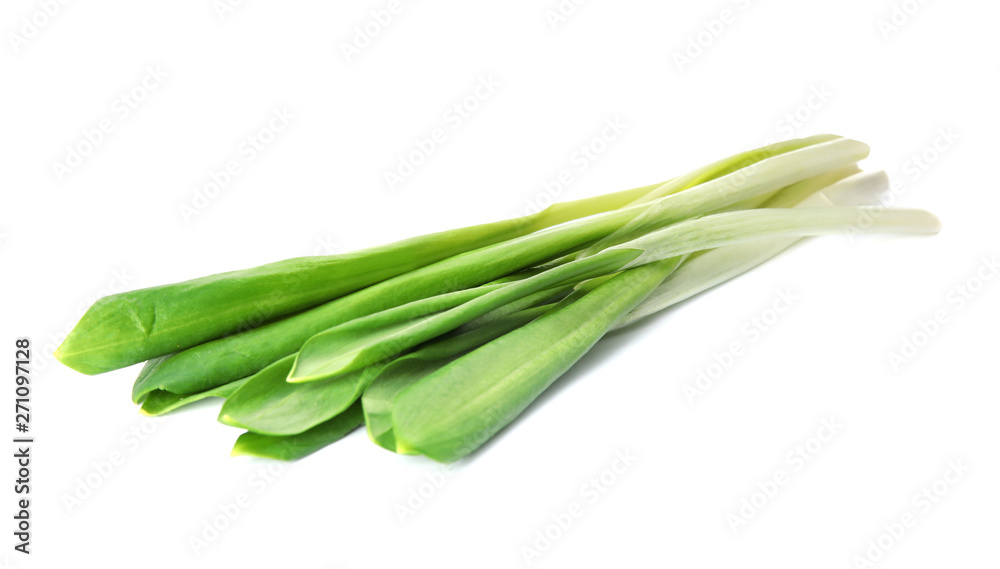 Bunch of wild garlic or ramson isolated on white Bunch of wild garlic or ramson isolated on white