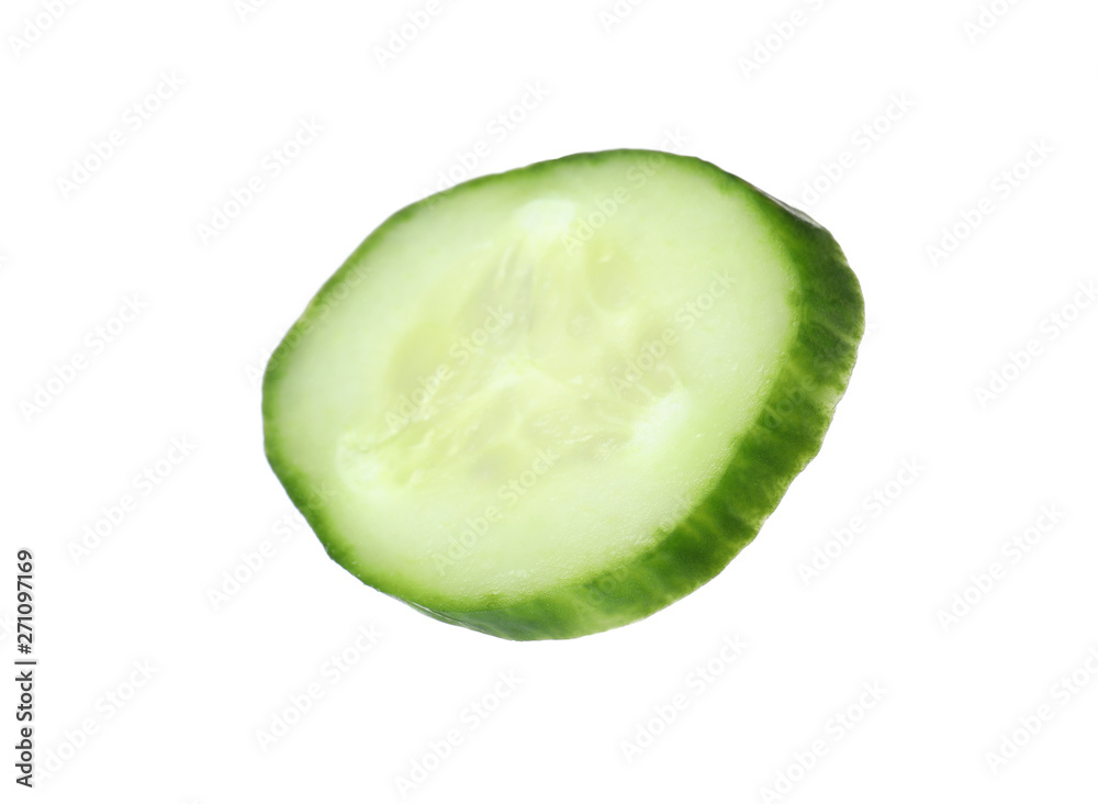 Slice of ripe cucumber on white background Slice of ripe cucumber on white background