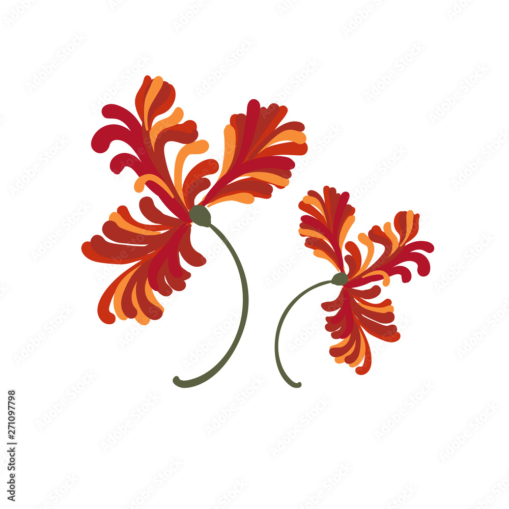Fototapeta premium red tulips flowers card vector floral design element primitive scandinavian