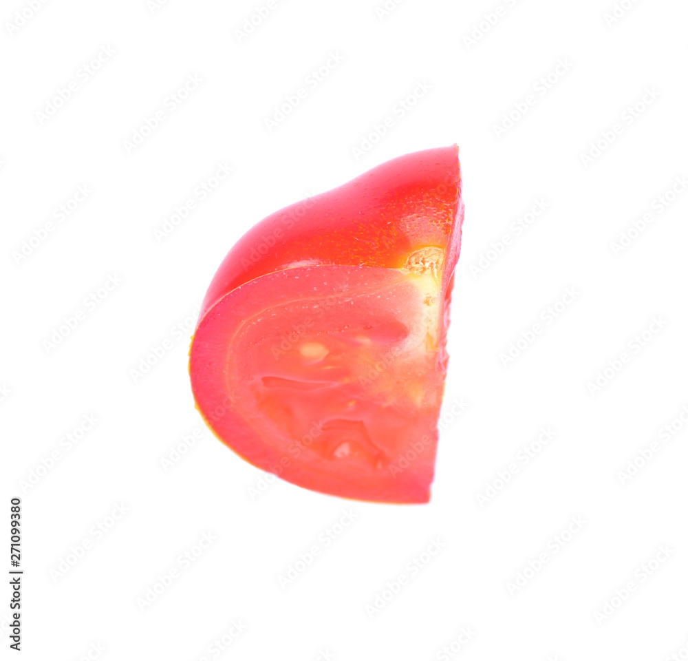 Cut red cherry tomato on white background Cut red cherry tomato on white background