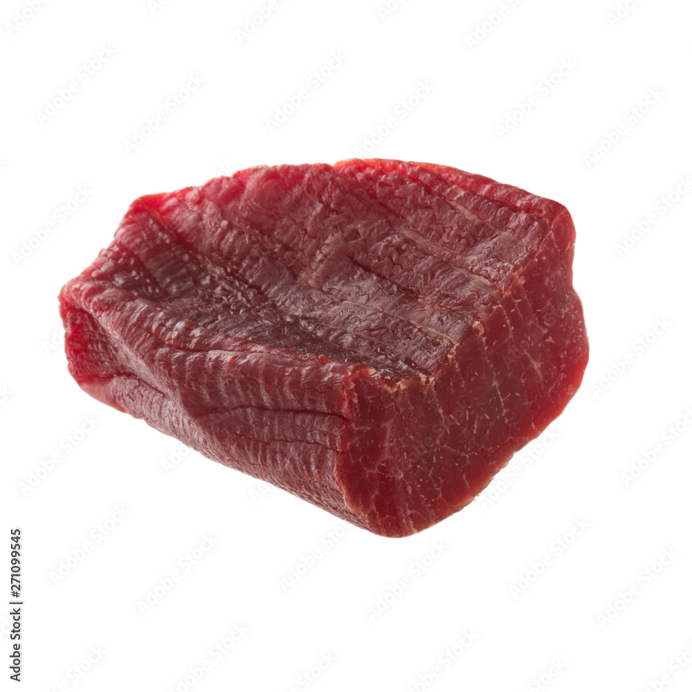 cut of dried chicken carpaccio isolated on white background cut of dried chicken carpaccio isolated on white background