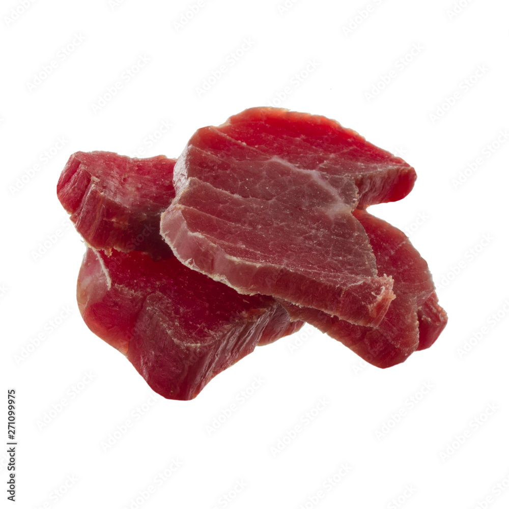 heap of dried slices of chicken carpaccio isolated on white heap of dried slices of chicken carpaccio isolated on white