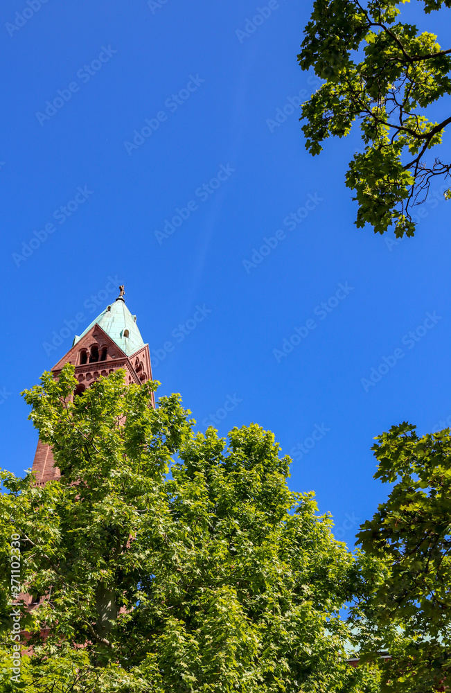 Bell tower of the cathedral of speyer, the Imperial Cathedral Basilica of the Assumption and St Stephen, Speyer, Germany