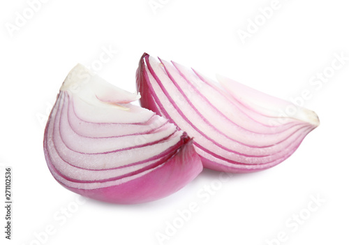 Fresh cut red onion on white background
