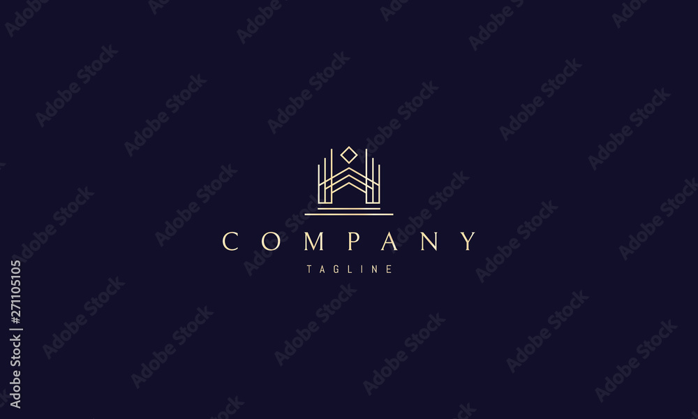 Asian house abstract gold line vector logo design Asian house abstract gold line vector logo design