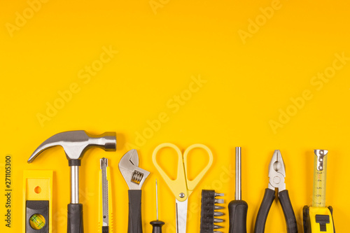 Set of various construction tools. Tools for home repair. Work at a construction site. Flatly. Flatlay. photo
